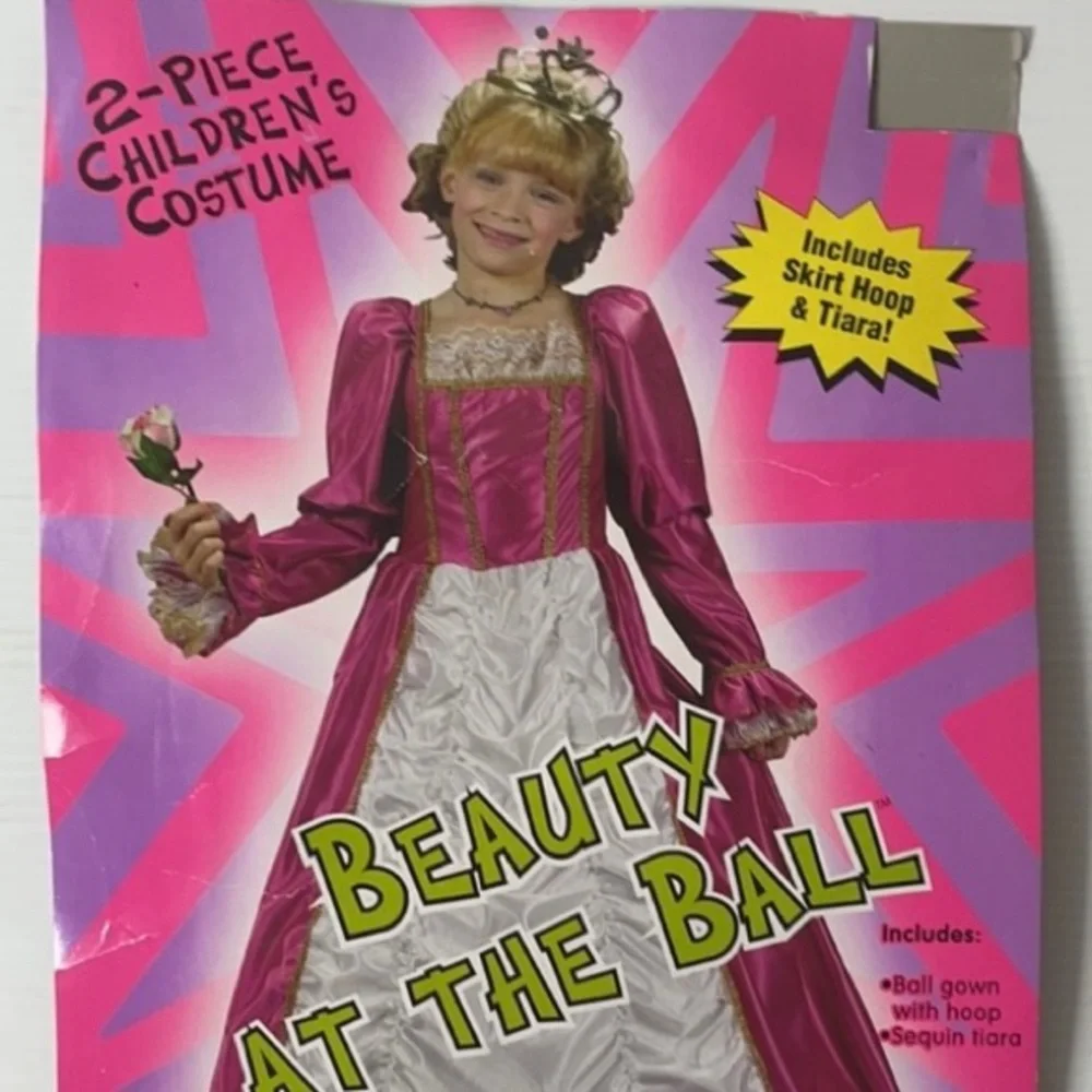 Princess Ball Gown Fairytale Halloween Costume Dress Up Crown Tiara Pink Gold